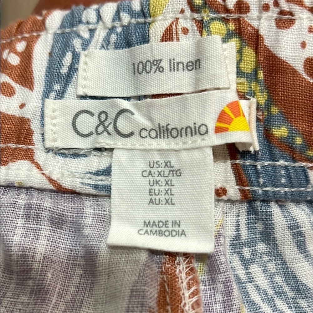 C&C California Linen Pants Crop Flowy Maxi Resort Island Hawaii Wide Leg Pockets - Picture 10 of 10